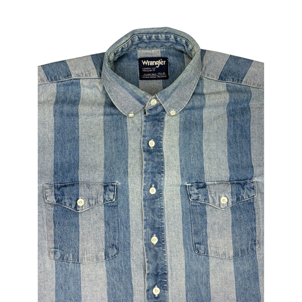Wrangler Mens Cowboy Cut Stripe Denim Western Shirt‎ Brushpopper Style 17.5-35